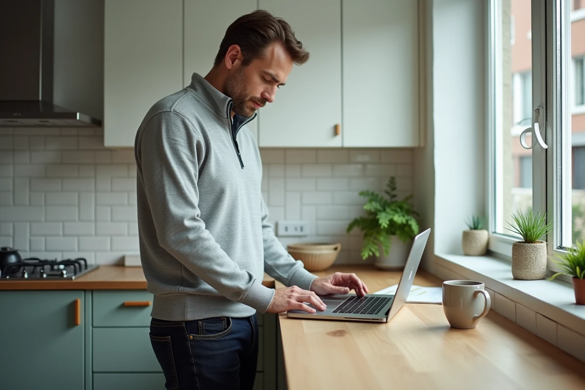 Employé de l'académie de Nancy-Metz accédant à sa messagerie Webmel en télétravail depuis sa cuisine