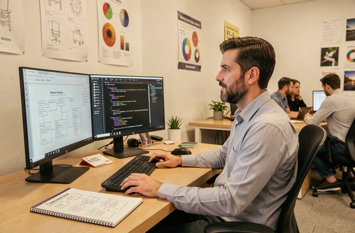 Développeur de l'Agence IDIX travaillant sur des maquettes de site web dans un studio créatif