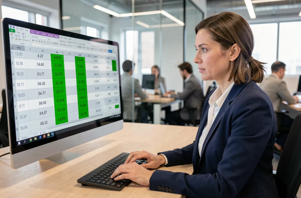 Professionnelle utilisant Excel pour calculer l'âge des clients dans un tableur avec des formules de dates