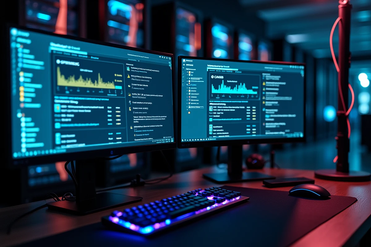 Double écran PC affichant le gestionnaire des tâches et les paramètres système Windows pour améliorer les performances