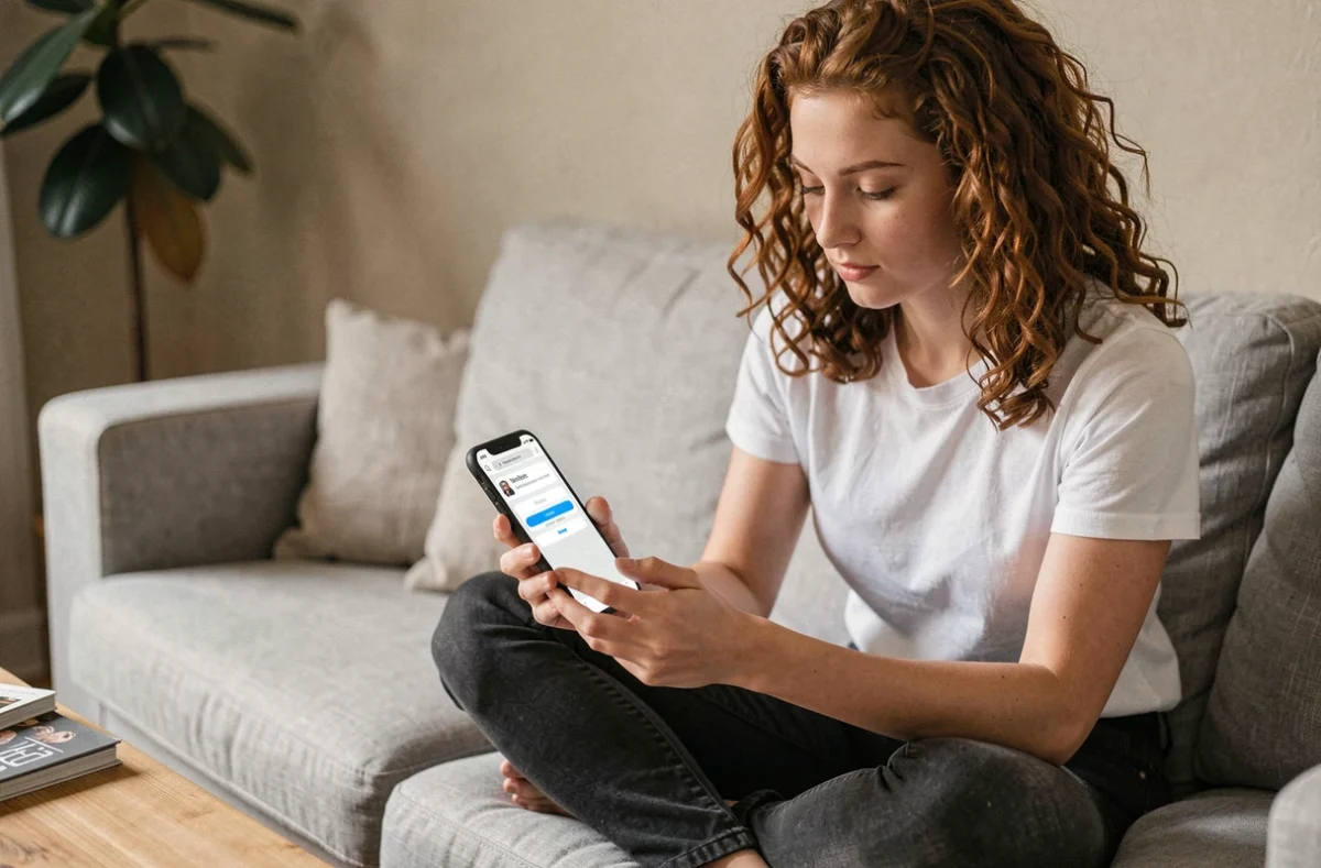 Jeune femme ajoutant un site sécurisé aux favoris de son navigateur mobile sur smartphone