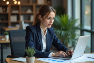 Femme d'affaires en analyse marketing dans un bureau moderne