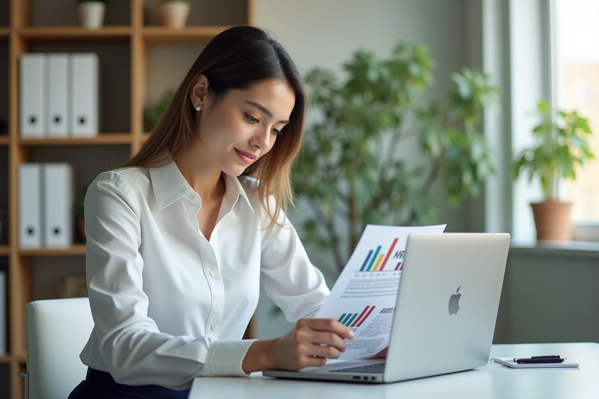 Jeune femme au bureau compare documents ODT et PDF