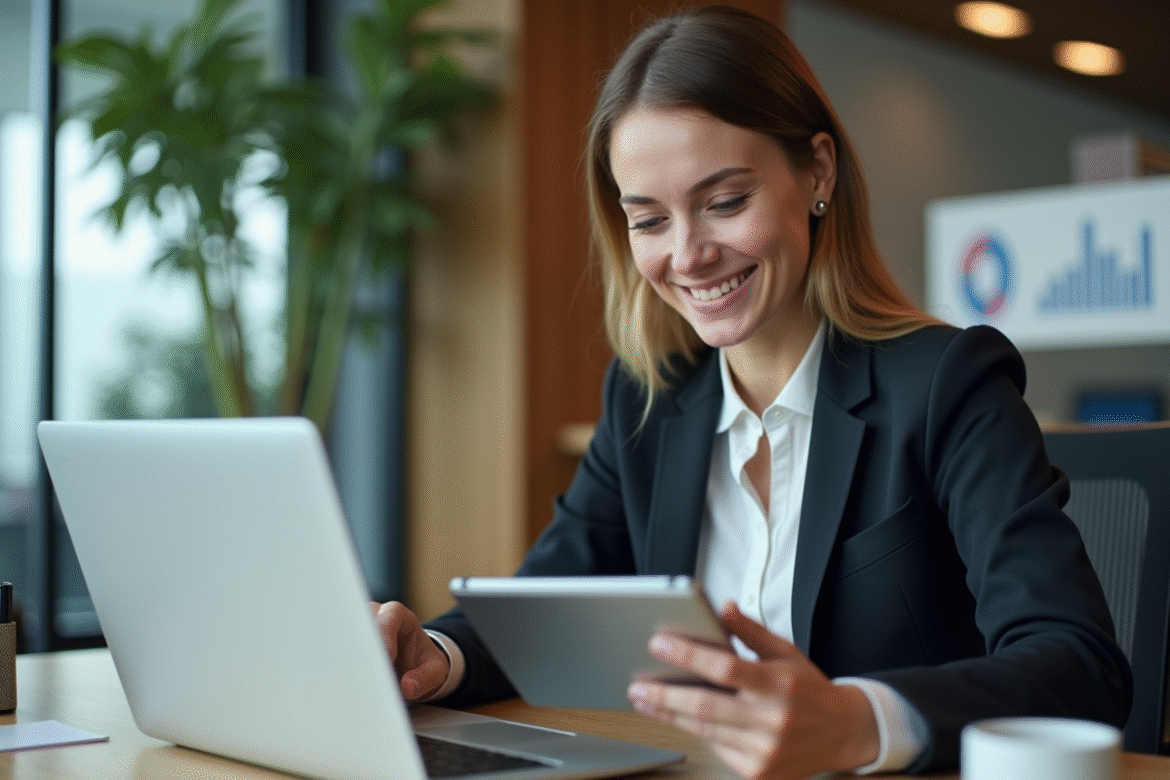 Jeune femme professionnelle analysant des graphiques au bureau