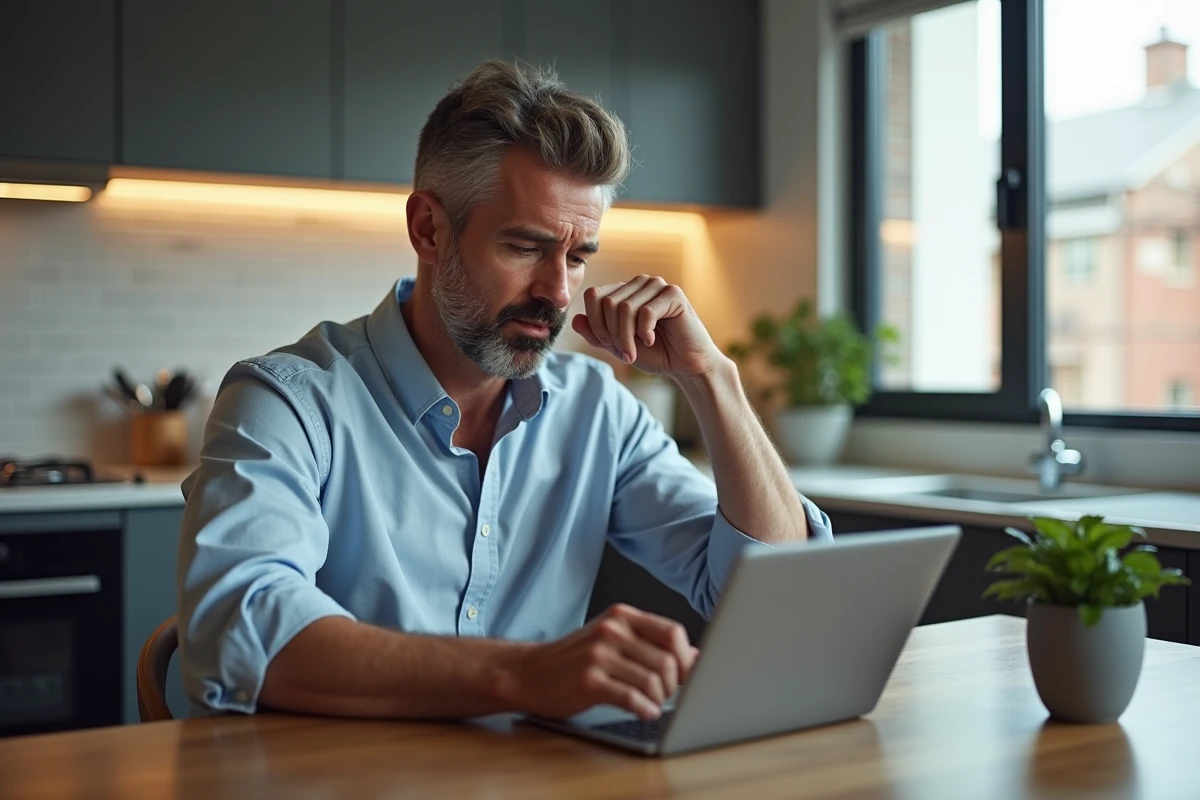Homme en cuisine avec tablette et portail client