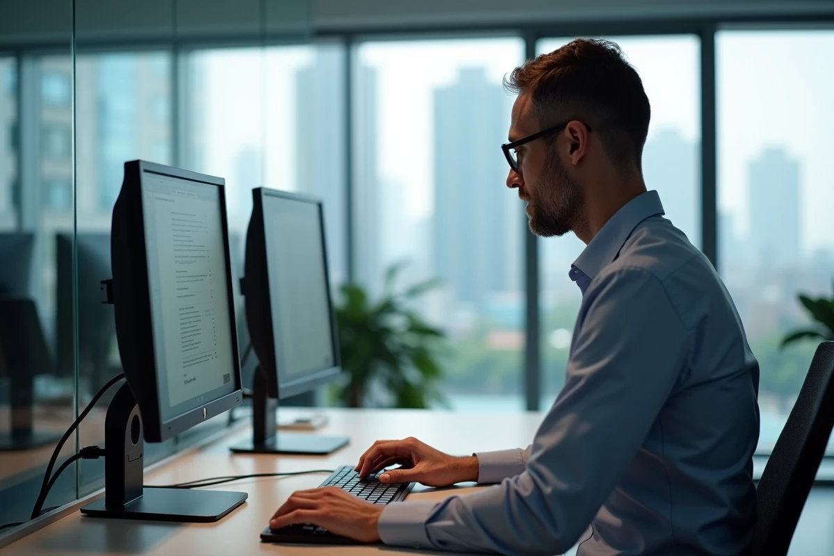 Homme ajustant les paramètres du clavier dans un bureau moderne