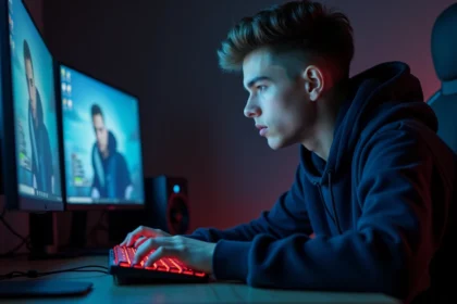 Joueur professionnel effectuant des clics rapides sur une souris gaming lors d'une session de jeu compétitif