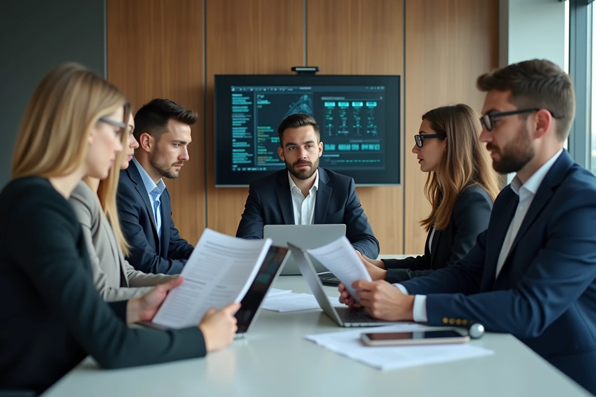 Groupe de professionnels en réunion dans un bureau moderne