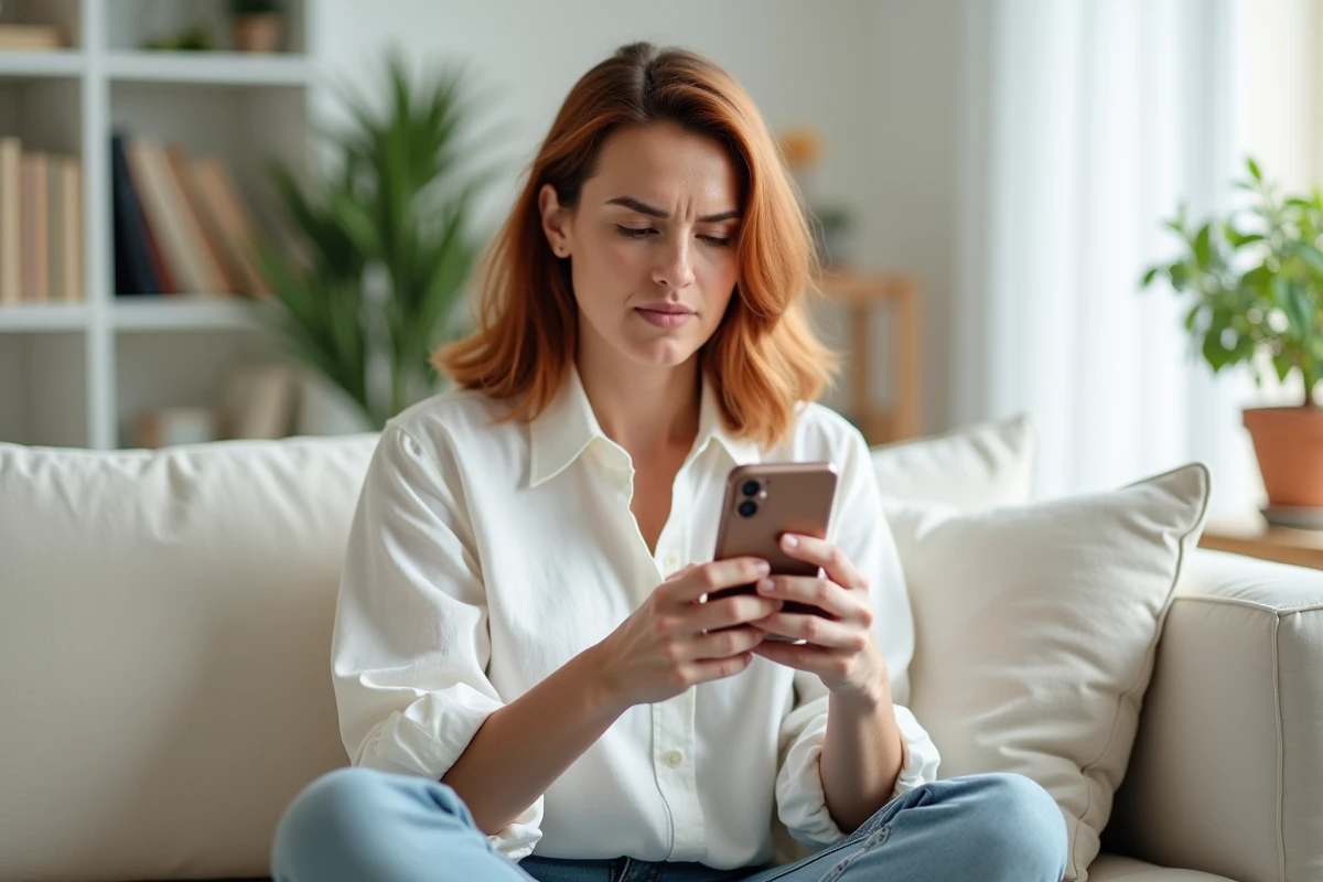 Femme parcourant les paramètres iCloud sur iPhone pour récupérer des photos définitivement supprimées sans ordinateur