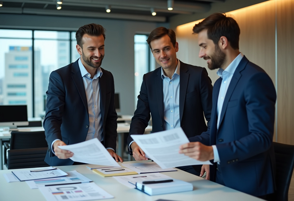Groupe de professionnels en réunion dans un bureau moderne